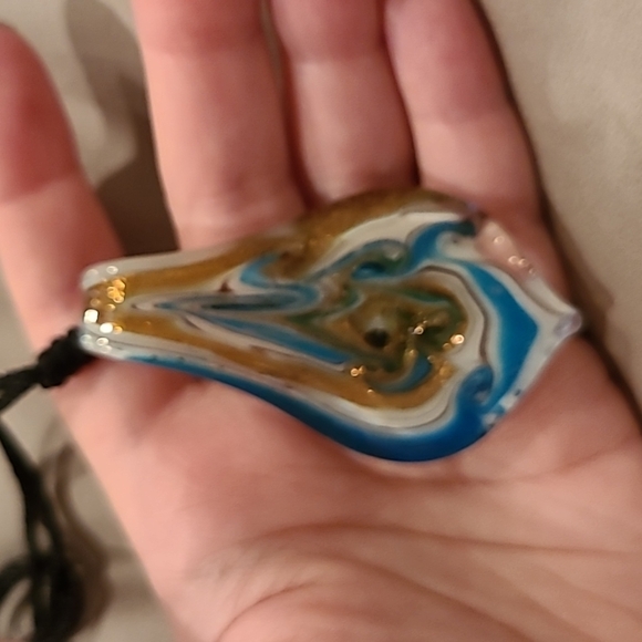 Girl Smiles Jewelry - Blue gold and white swirl glass necklace